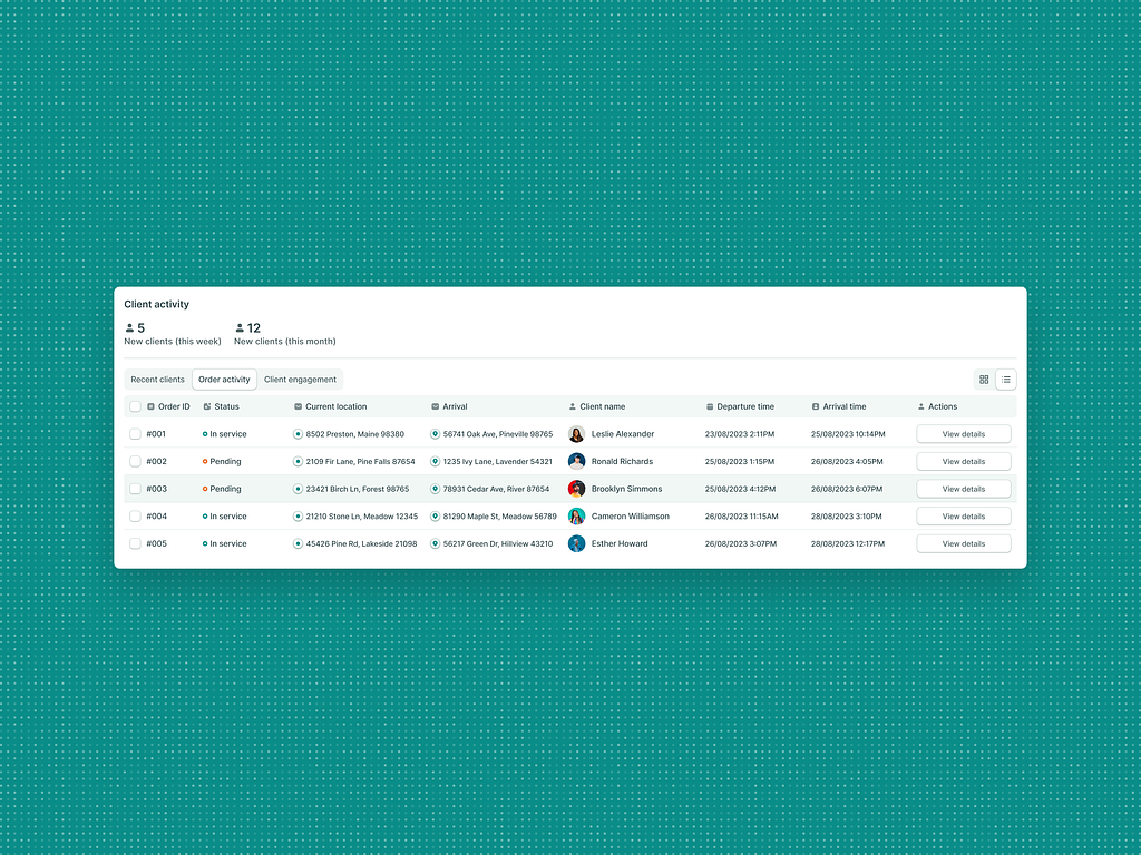 Design in Logistics: Shiptrack- Order Activity Table Component Shipment Tracking Web
