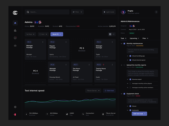 Game Center - Internet Cafe Admin Dashboard