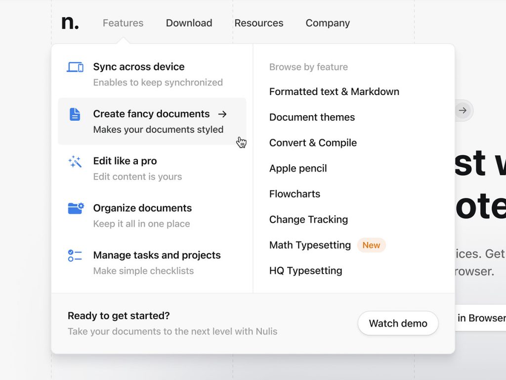 Nulis - Flyout Menu/Header Navigation